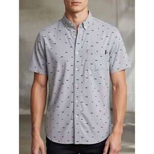 Molokai Surf Co Button Front Shirt Mens Medium Gray Shark Print Short Sleeve